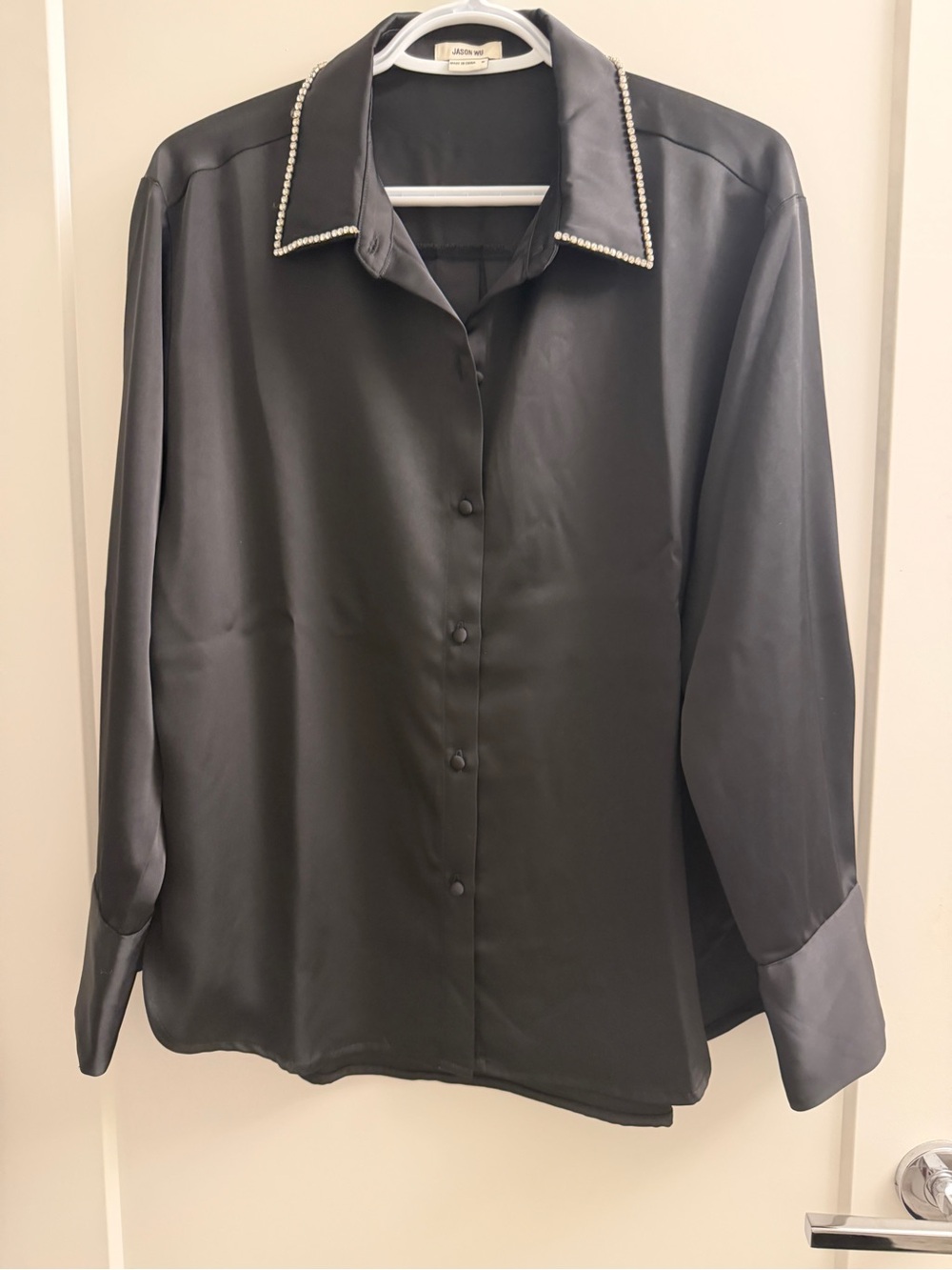 Jason Wu Black Satin Blouse with faux diamond Collar